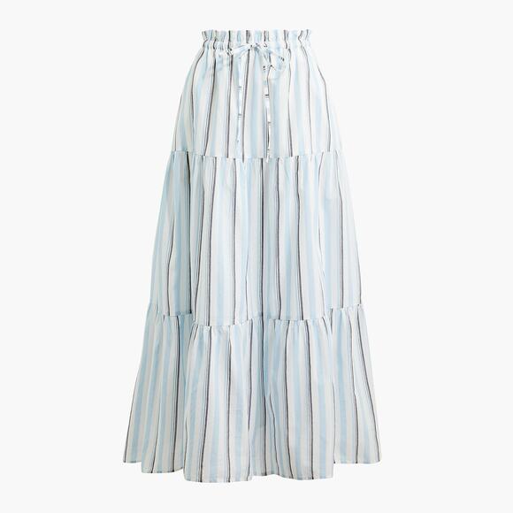 J. Crew Dresses & Skirts - J. Crew Striped Paper-Bag Tiered A-Line Midi Skirt White Glazed Sky Antiq Large